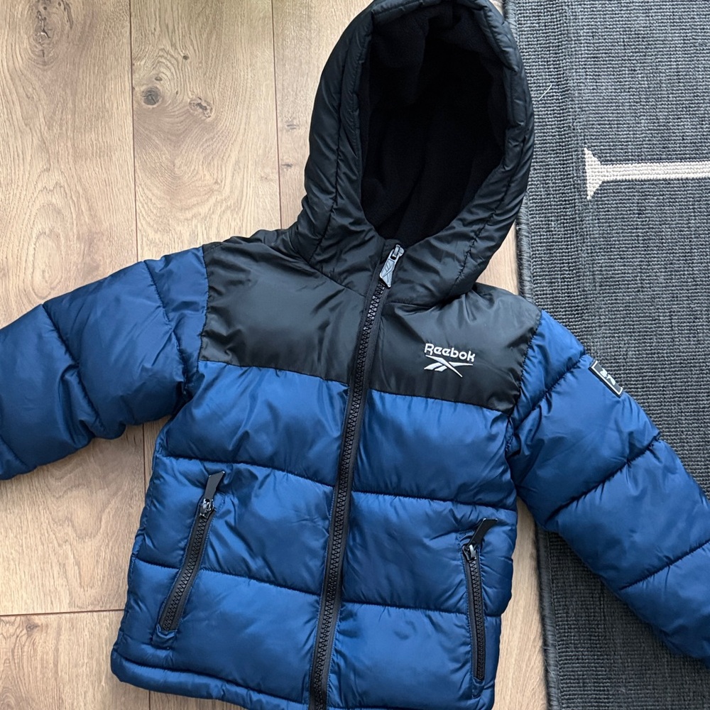 Reebok Black and Blue Hooded Puffer Jacket